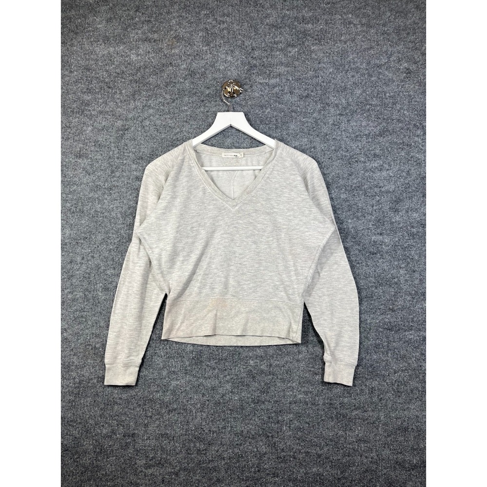 Rag & Bone Sweatshirt Womens 2XS Gray French Terry V Neck Long Sleeve Cropped